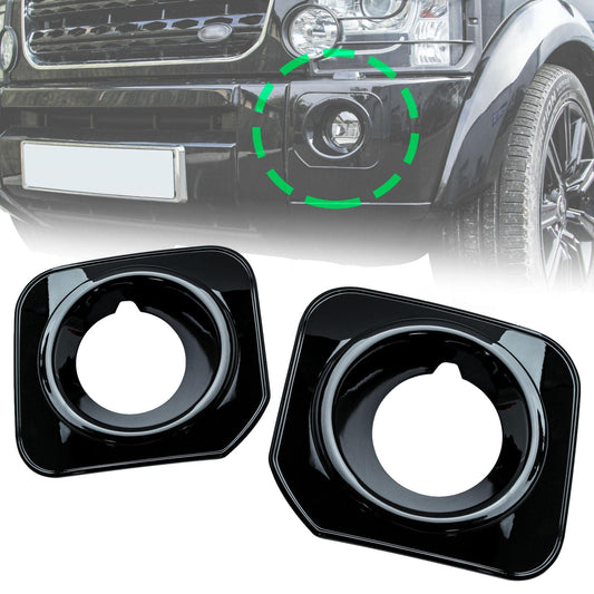 Front Bumper Fog Bezels - Discovery 4 style - Gloss Black - for Land Rover Discovery 3 - PAIR