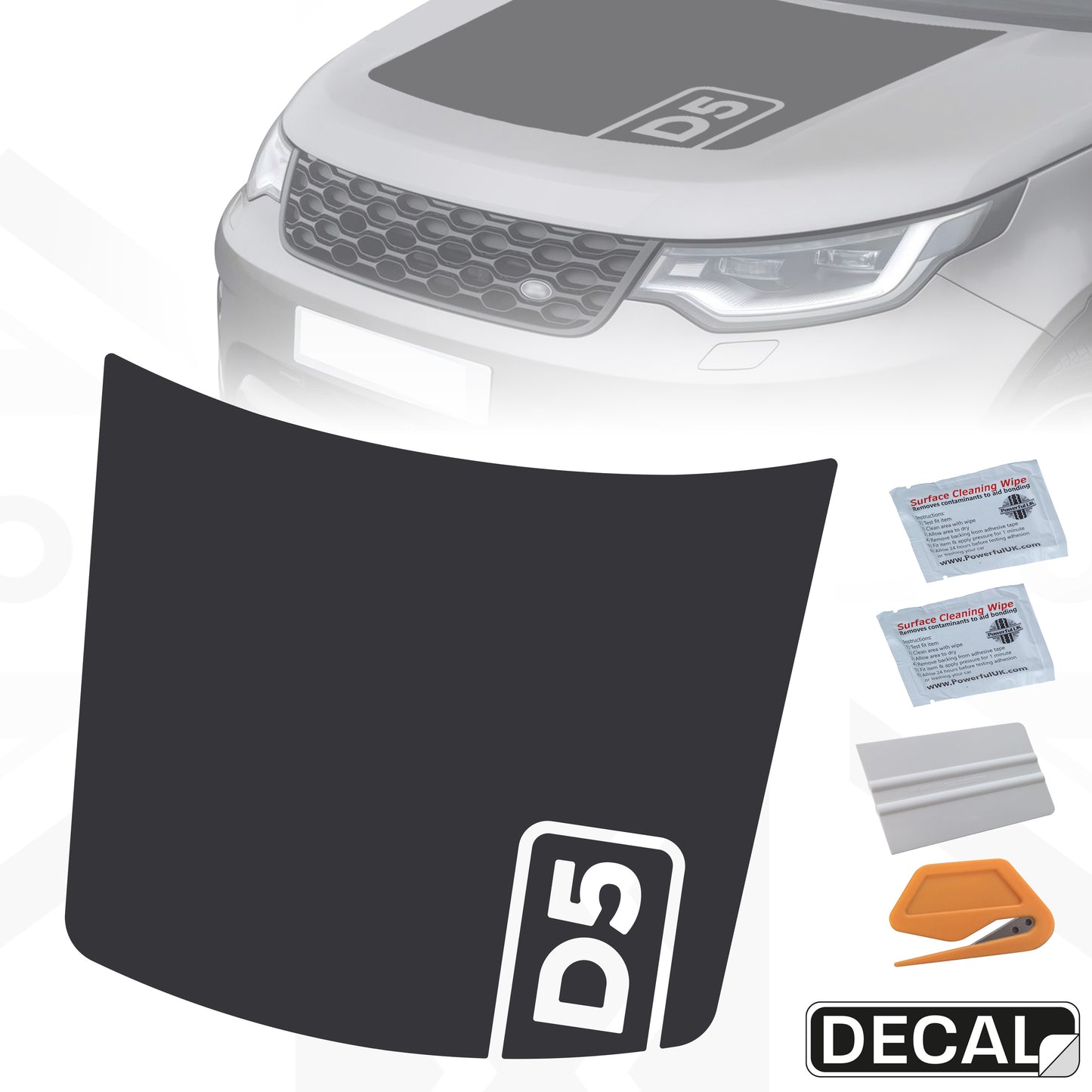 Bonnet Decal with D5 insert - Matt Black for Land Rover Discovery 5