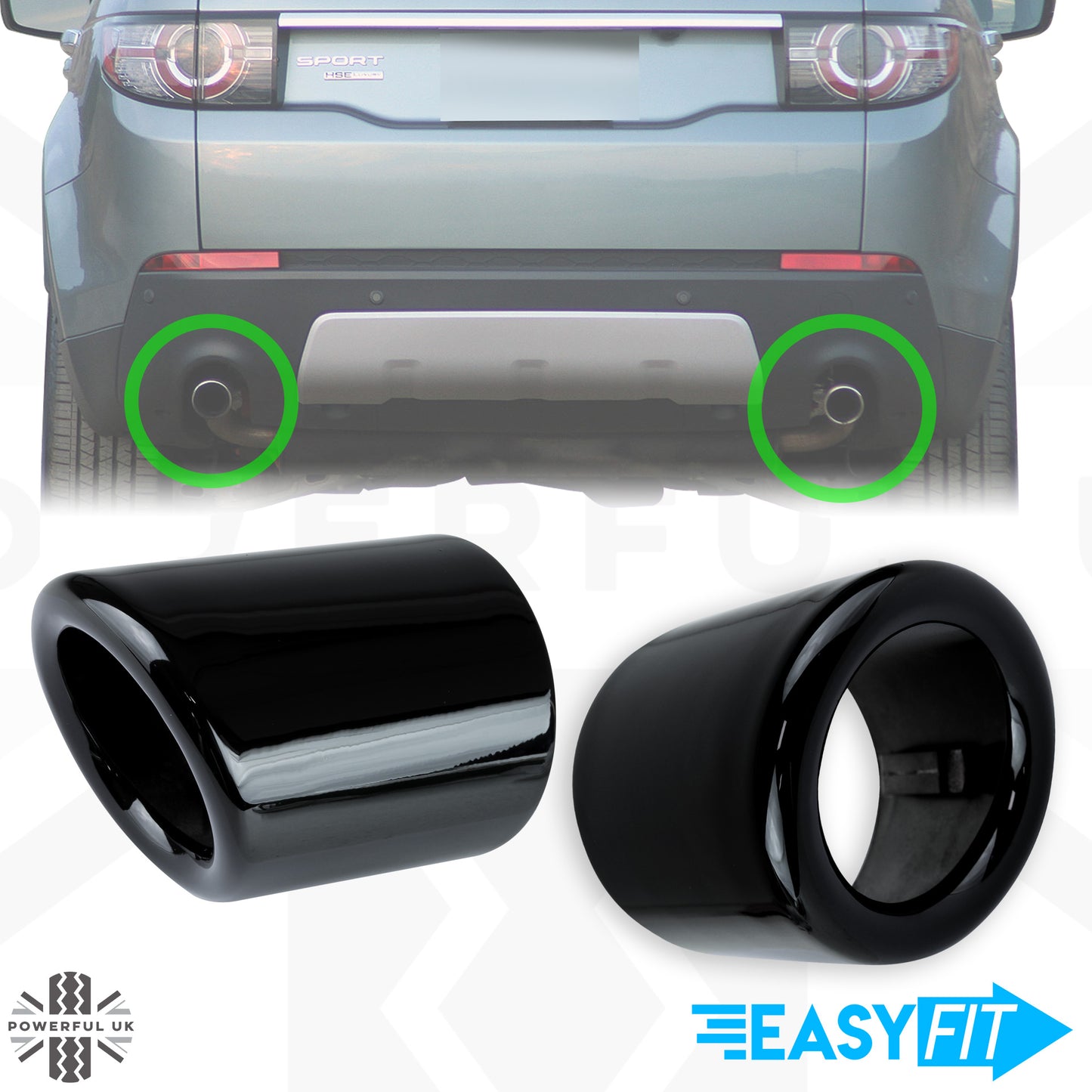 Round Exhaust Tips - PAIR for Land Rover Discovery Sport - Gloss Black