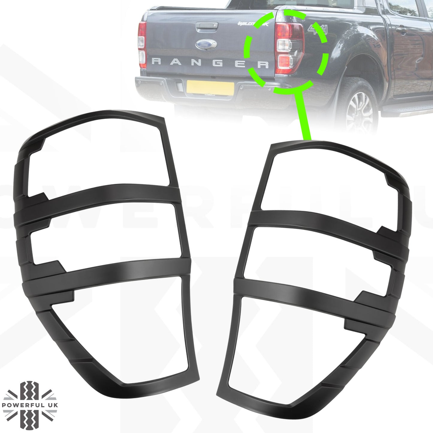 Rear Light Covers - Satin Black - for Ford Ranger 2012 on
