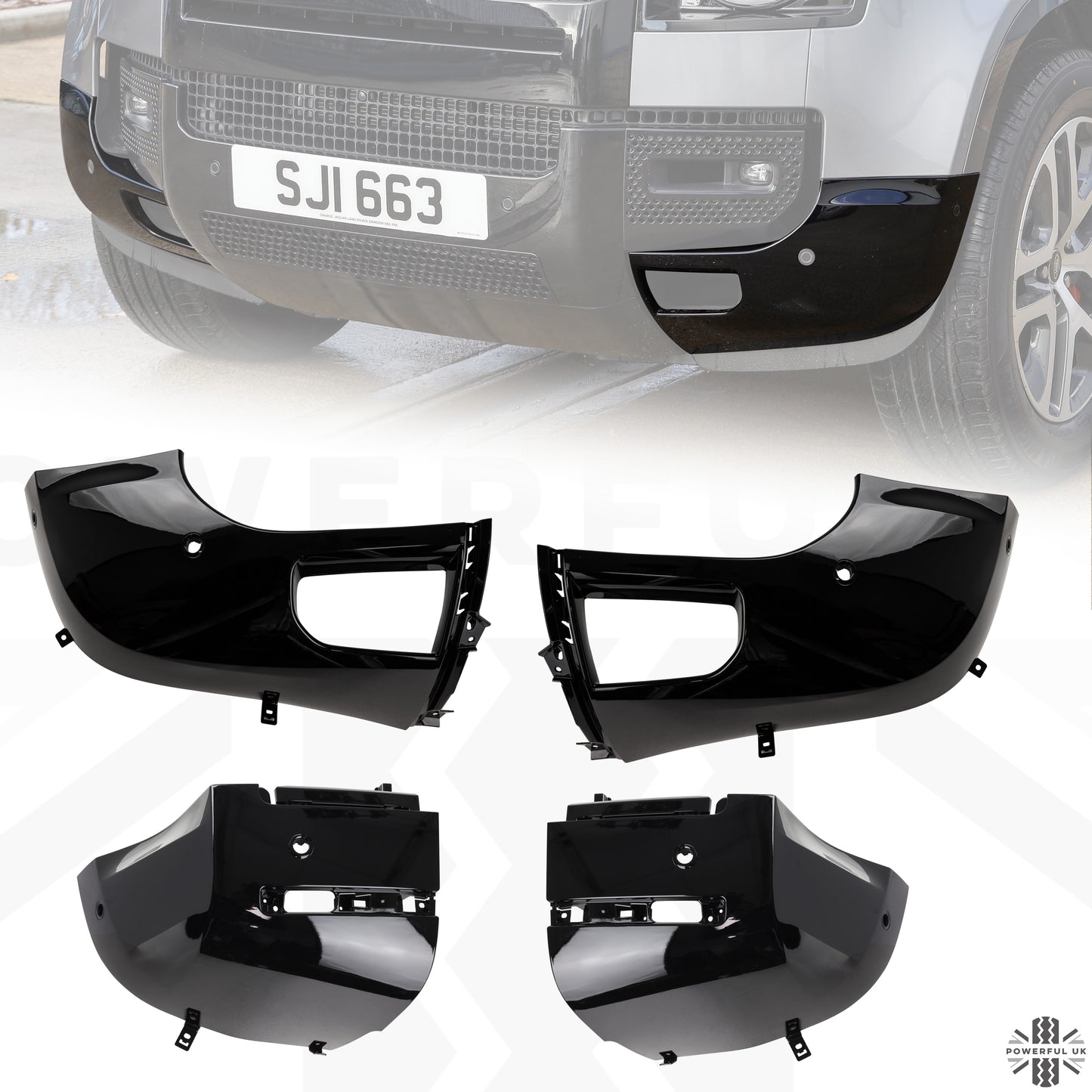 4pc Front & Rear Bumper Corners for Land Rover Defender L663 - Gloss Black