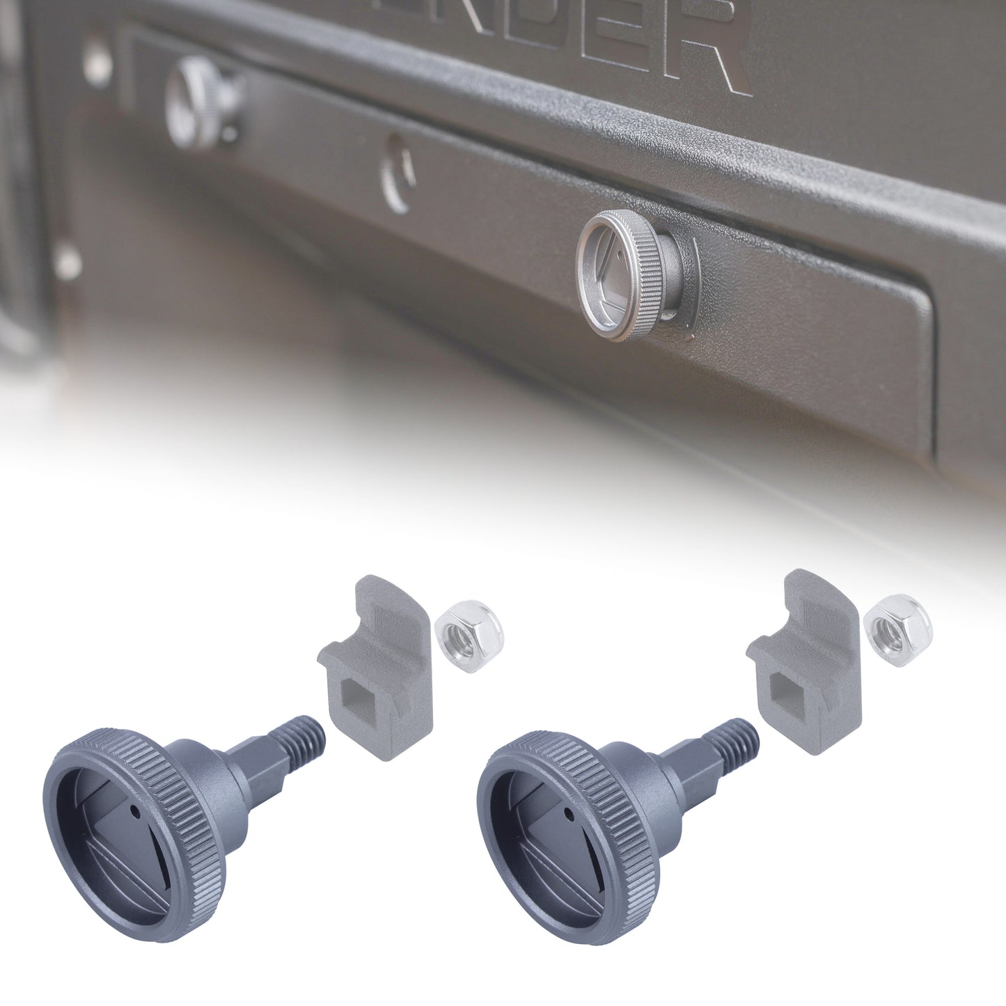 Warning Triangle Hatch Knobs for Land Rover Defender L663 - Gunmetal Grey