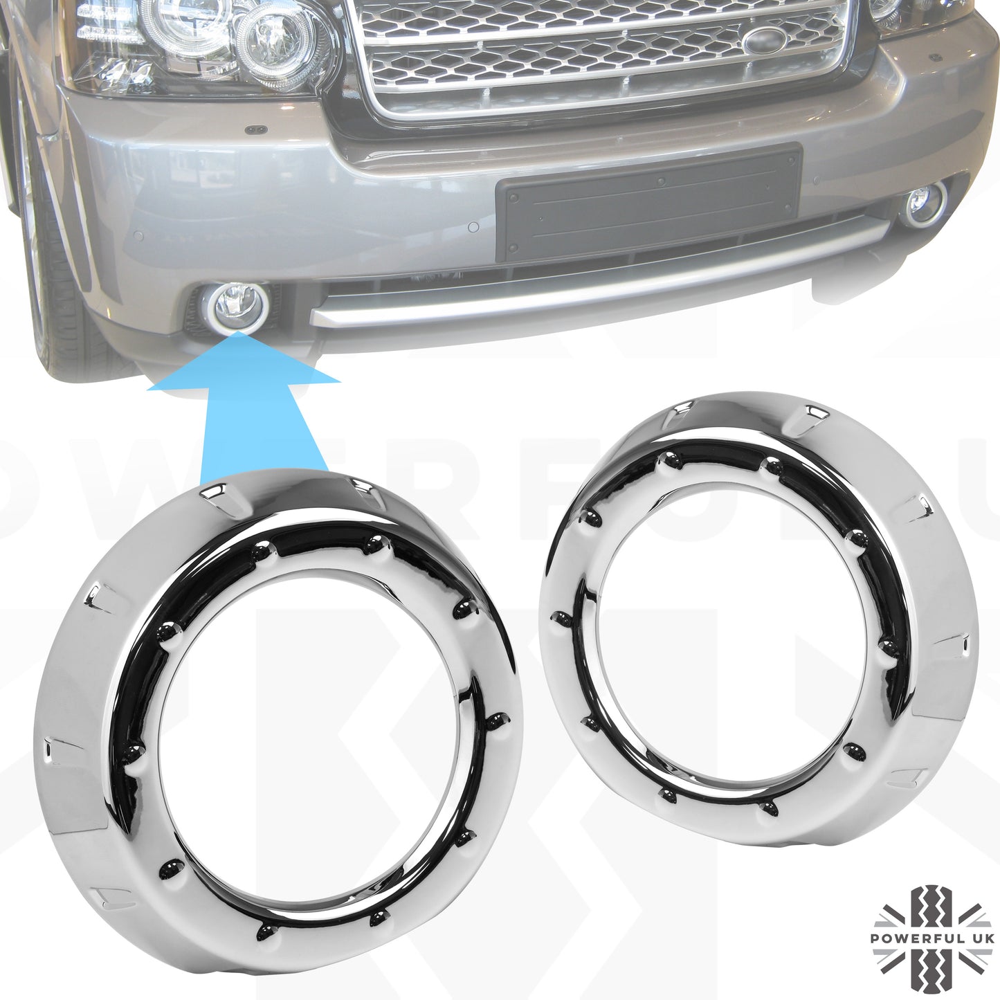 2x Foglight Bezel Covers for Range Rover L322 2010 - Chrome