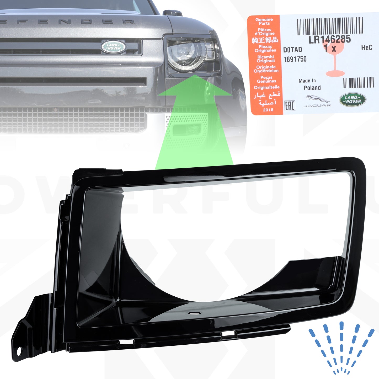 GENUINE Headlight Surround 'WITH Washer' for Land Rover Defender L663 - LEFT