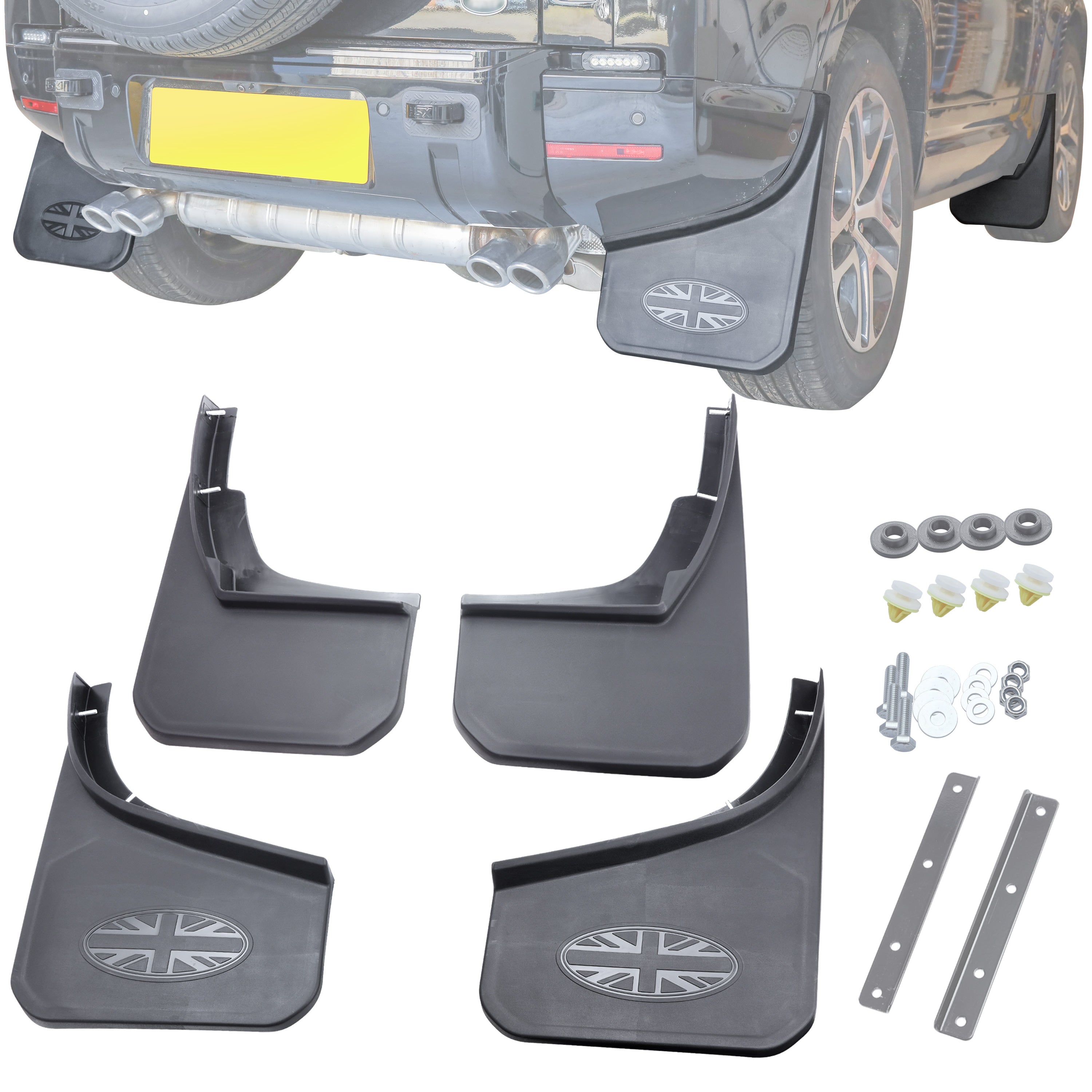 4pc Mudflap Kit with Union Jack for Land Rover Defender L663 (90