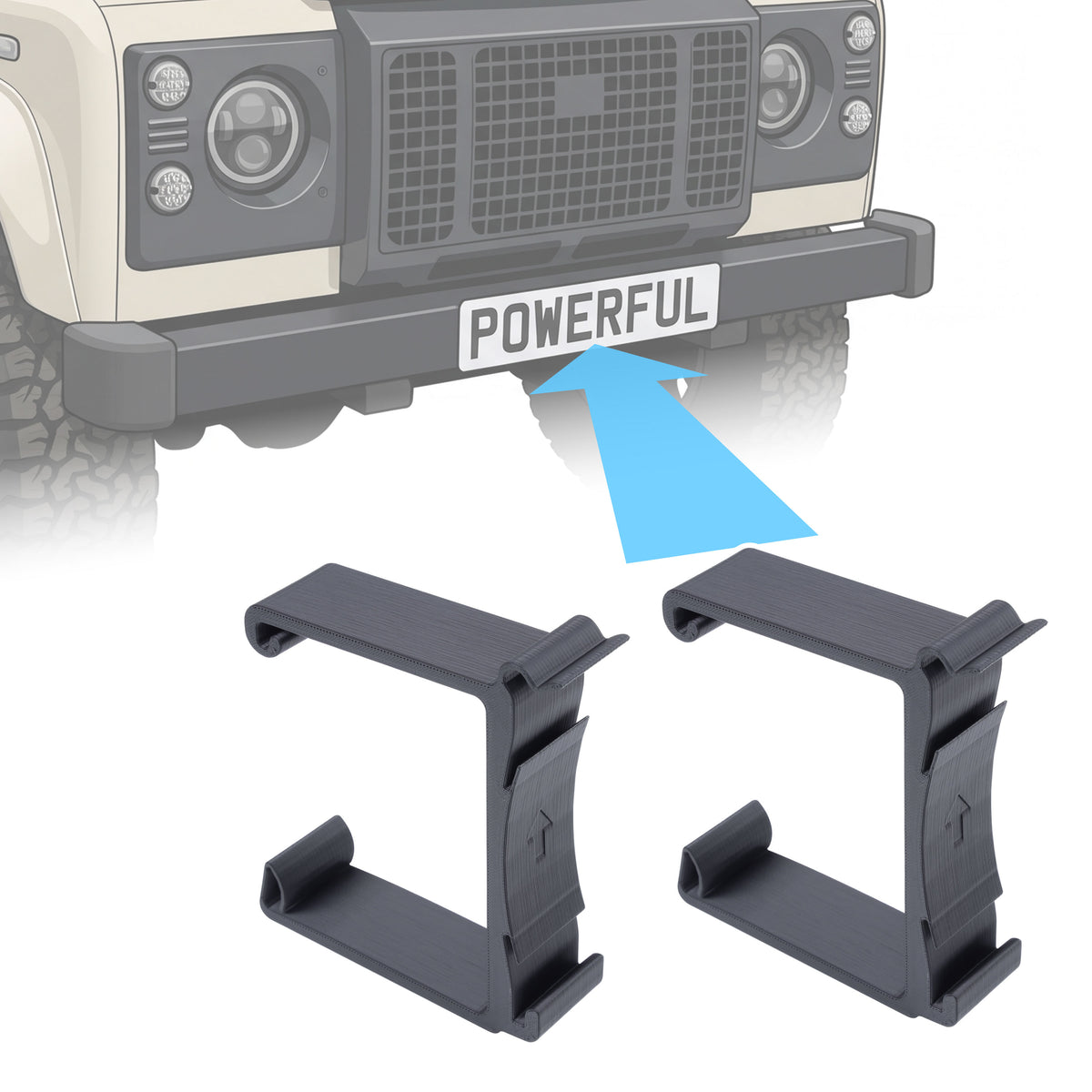 2x Square Bumper Number Plate Holders for Land Rover Classic Defender