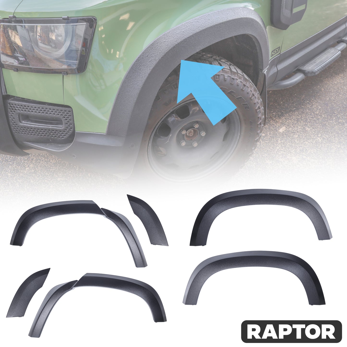 Extended Wheel Arch Set in Raptor Black for Land Rover Defender L663 (110 model)