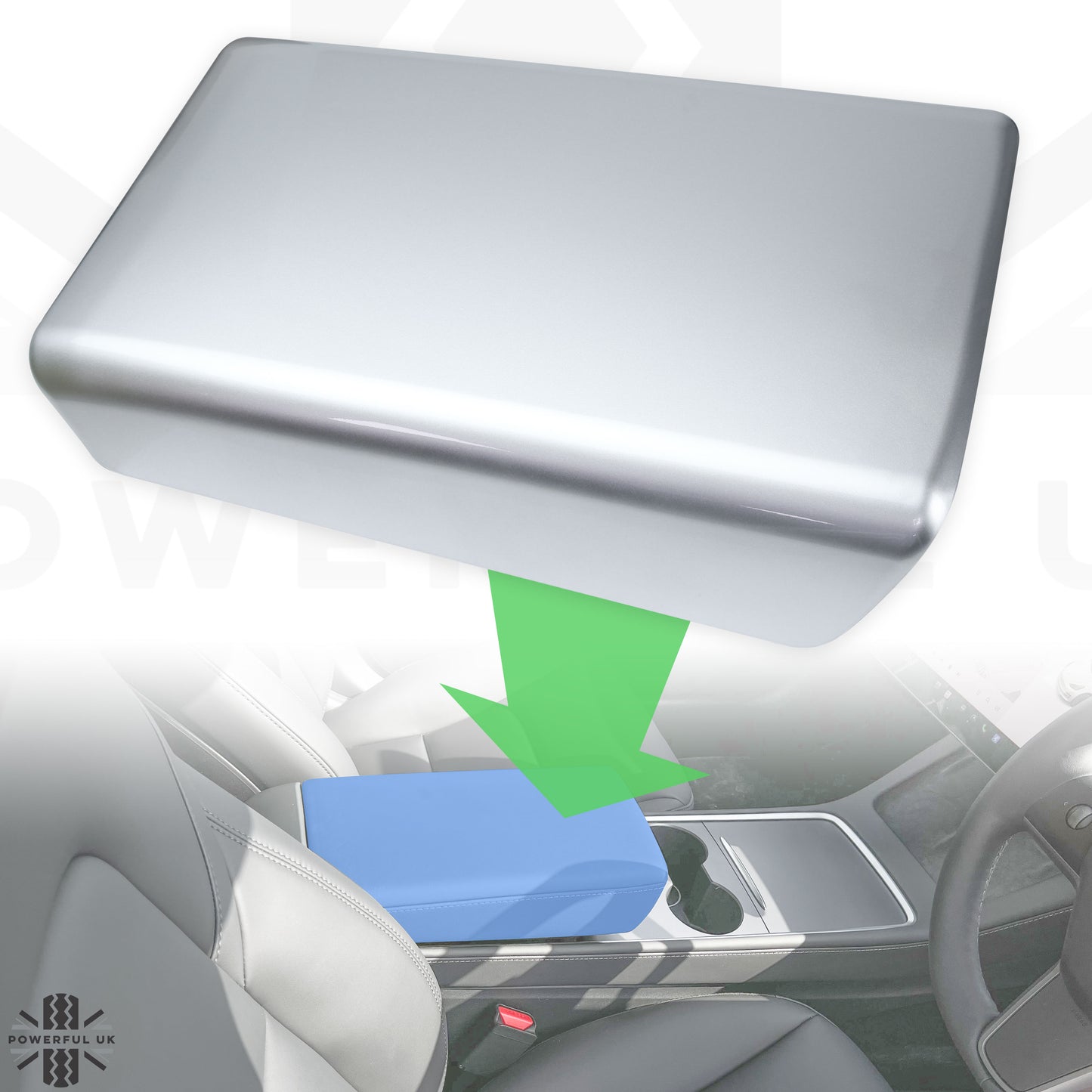 Centre Armrest Cover in Silver for Tesla Model 3 & Y