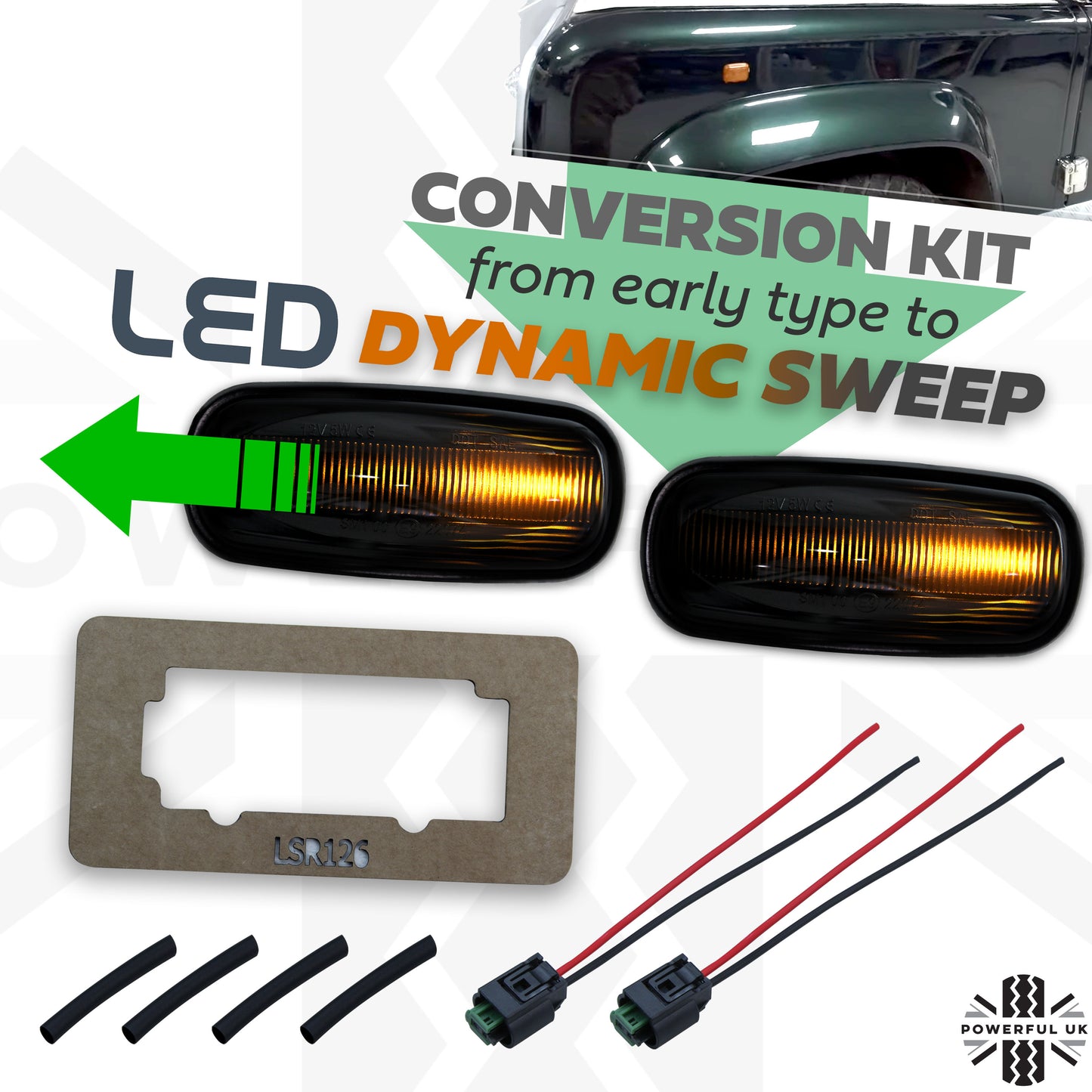 Side Repeaters Conversion Kit - LED - Smoked - Dynamic Sweep for Land Rover Defender