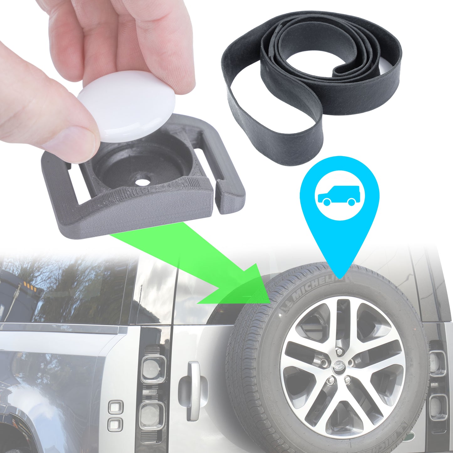 AirTag Vault / Holder for Spare Wheel for Land Rover Defender L663