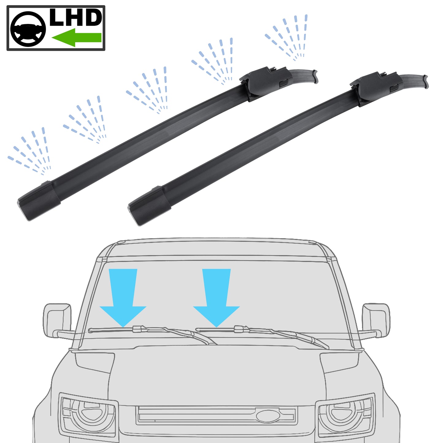 2x Front Wiper Blades for Land Rover Defender L663 - Late Type (Aquablade) - LHD
