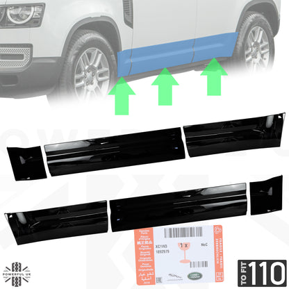 Gloss Black Lower Door Moulding 6pc Kit (Genuine) for Land Rover Defender L663 (110+130 Models)