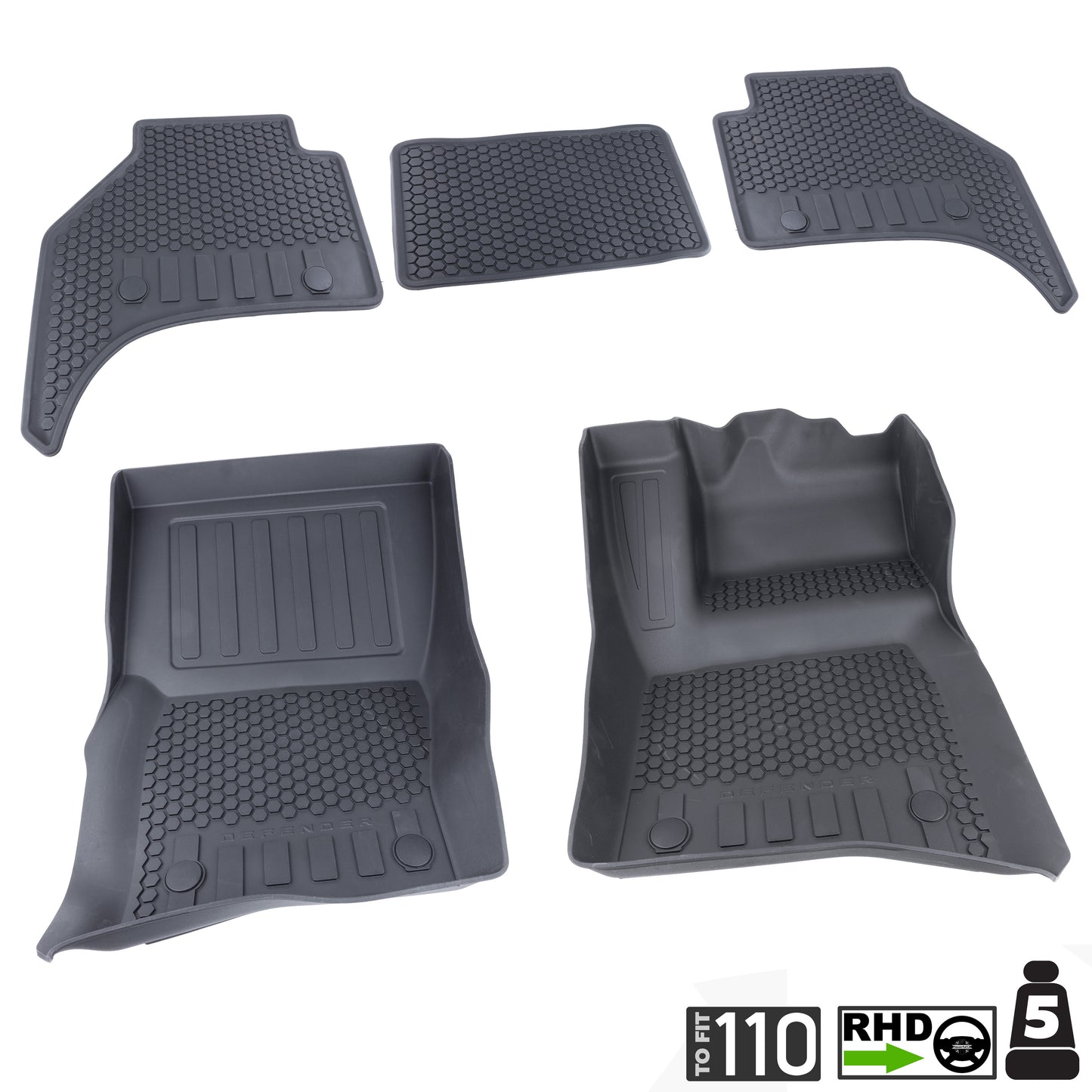 Rubber Floor Mat Set - Genuine - for Land Rover Defender L663(110 models) - RHD - 5 seat