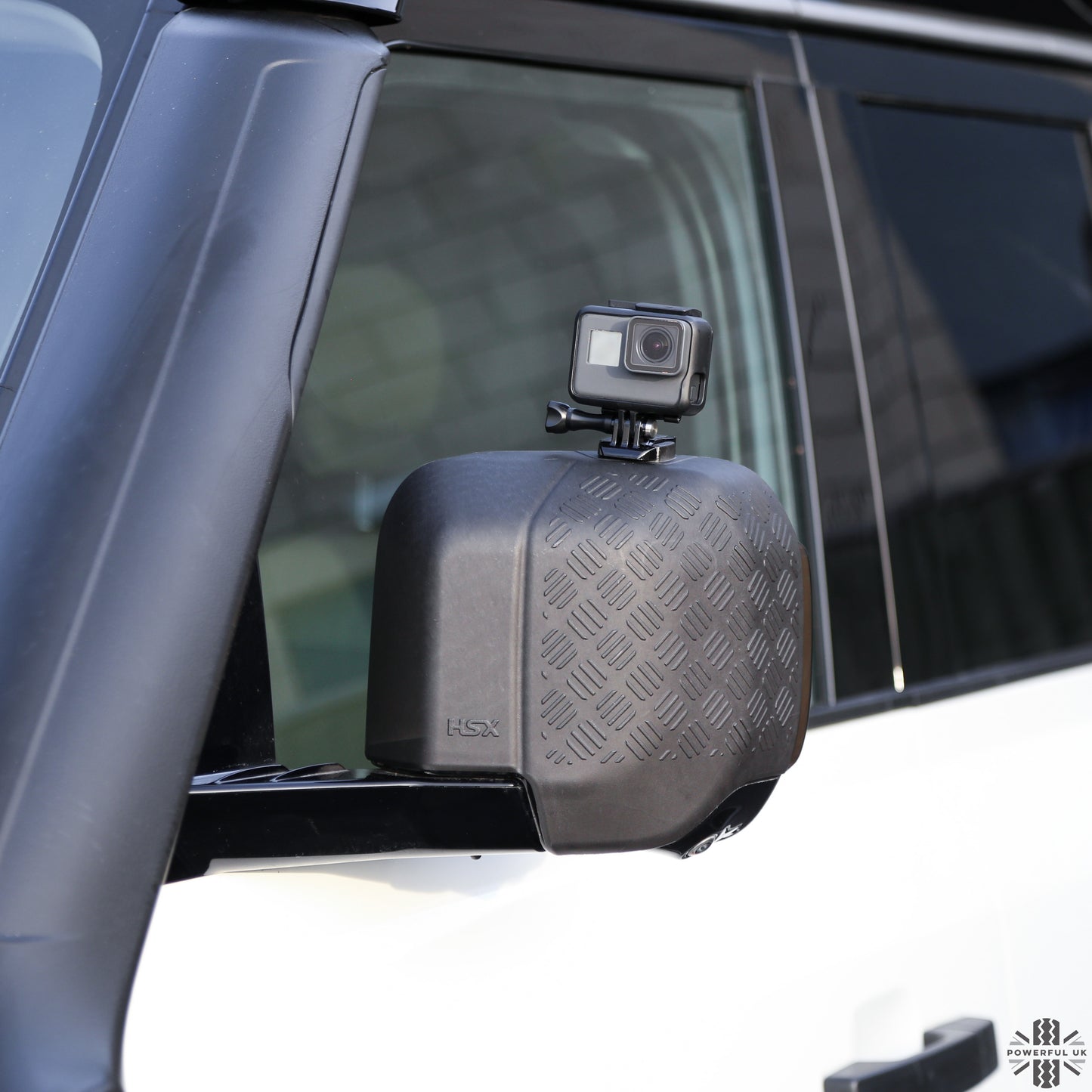 Extended Mirror Covers Chequer Plate  for Land Rover Defender L663 - with Action Camera Mount