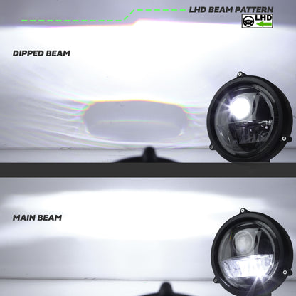 6" LED Bottom Mount Round Headlight with DRL - LHD - Pair