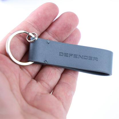 Leather Loop DEFENDER keyring in Grey