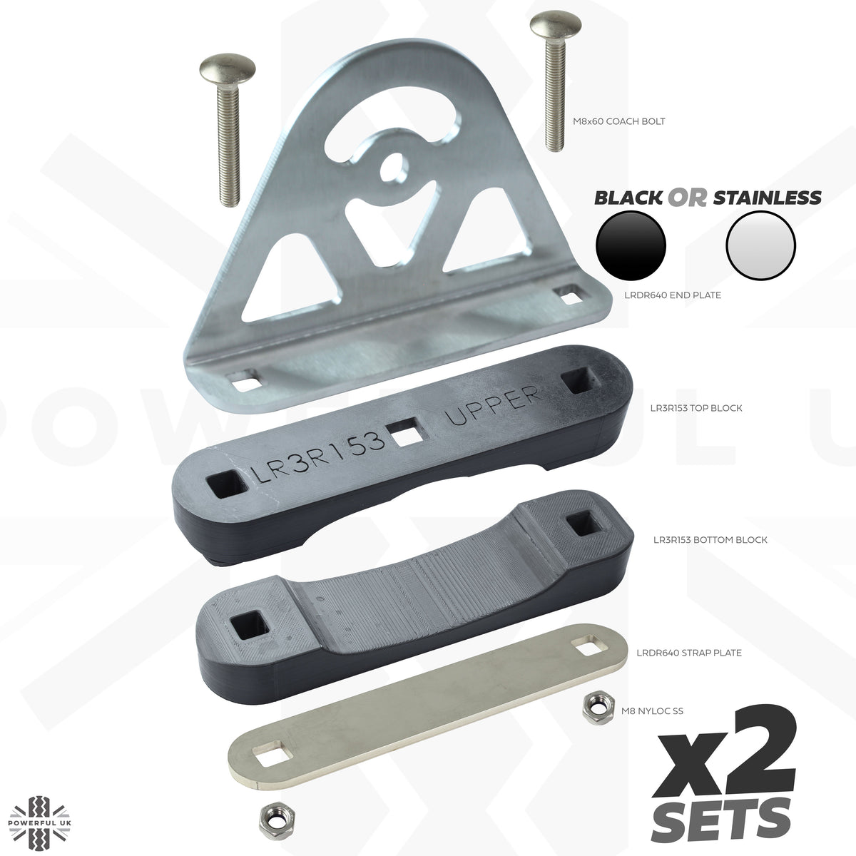 CROSS BAR Mount Clamp Kit for the Land Rover Discovery 3/4 - Kit D (Stainless)