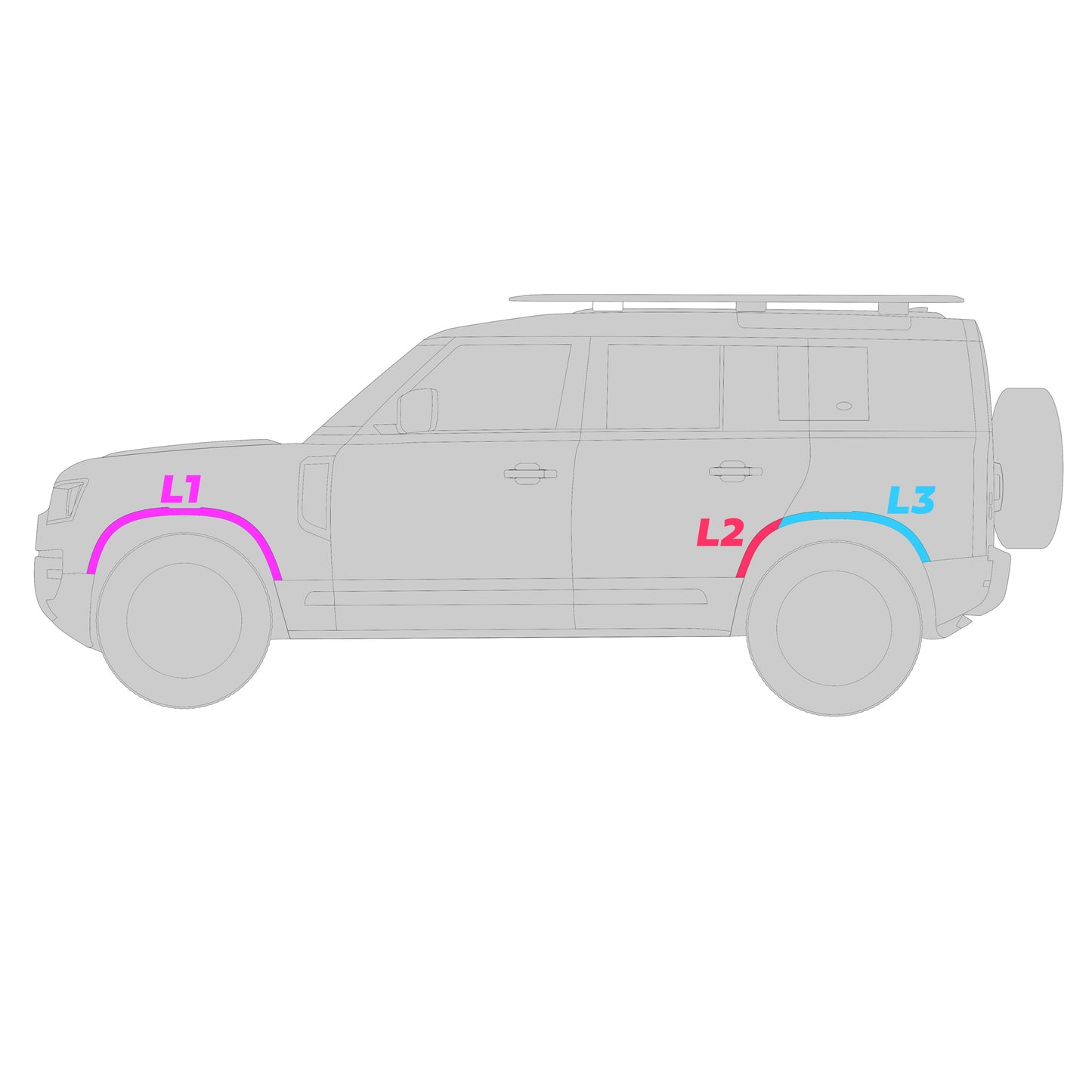 Wheel Arch Section - Standard Width - Rear Left (L2) for Land Rover Defender L663(110 & 130) - Gloss Black