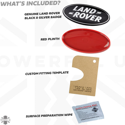 Black & Silver Badge on Red Plinth for Land Rover Defender L663