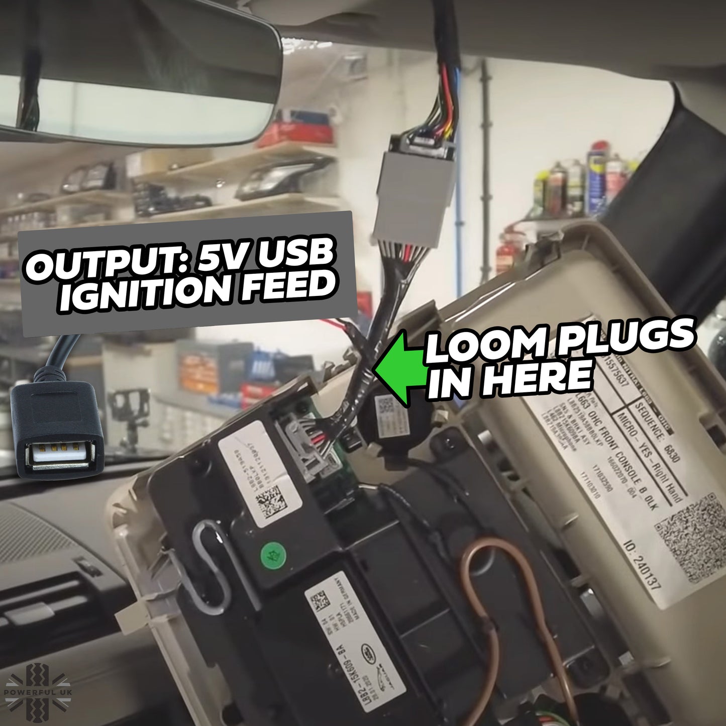 Dash Cam Overhead Console Wiring Kit for Range Rover Sport L461 - USB-A