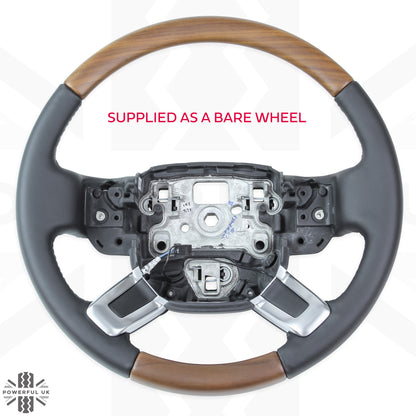 Steering Wheel - Heated - Satin Straight Walnut - Black Leather for Land Rover Discovery 5