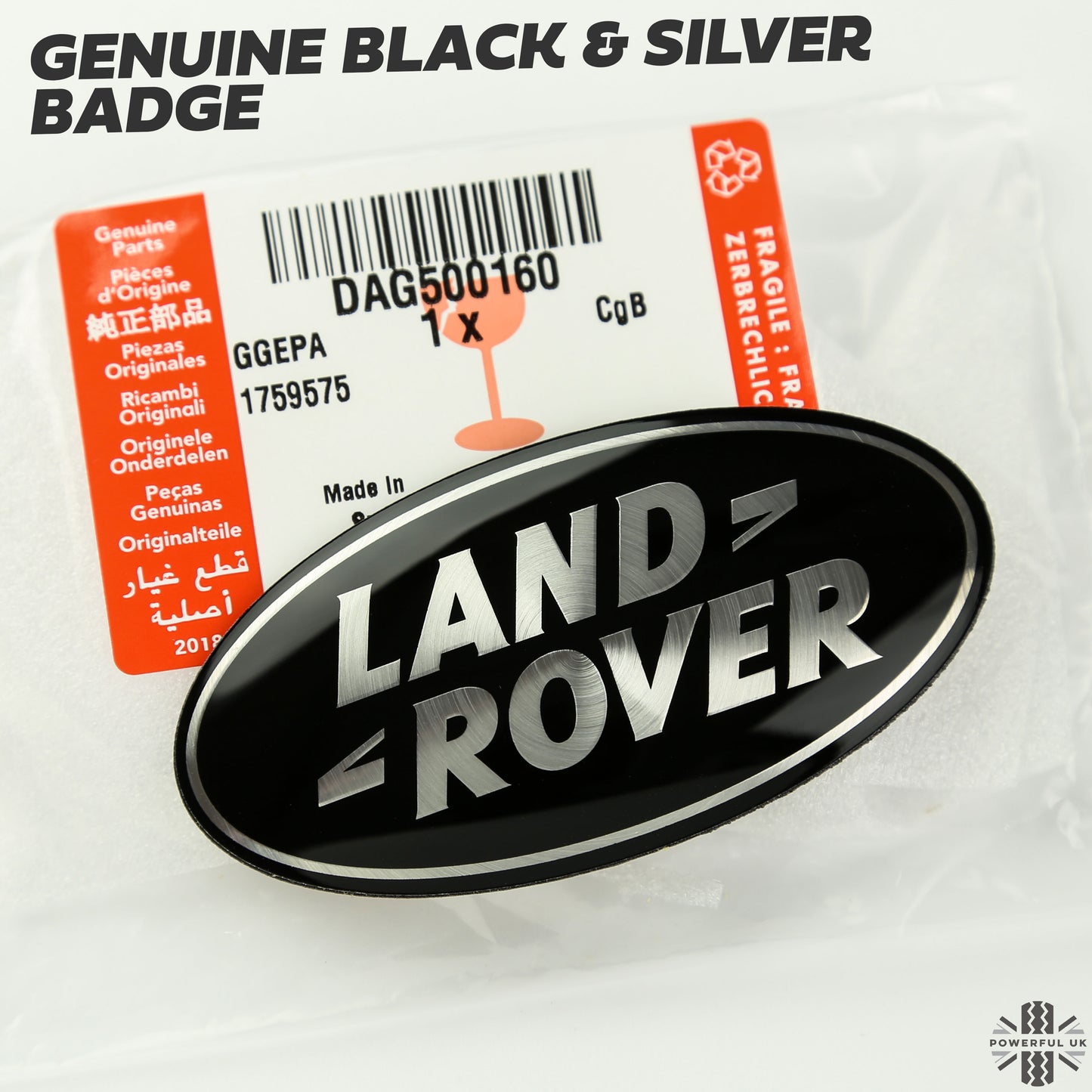 Black & Silver Badge on Silver Sloped Plinth for Land Rover Discovery 5