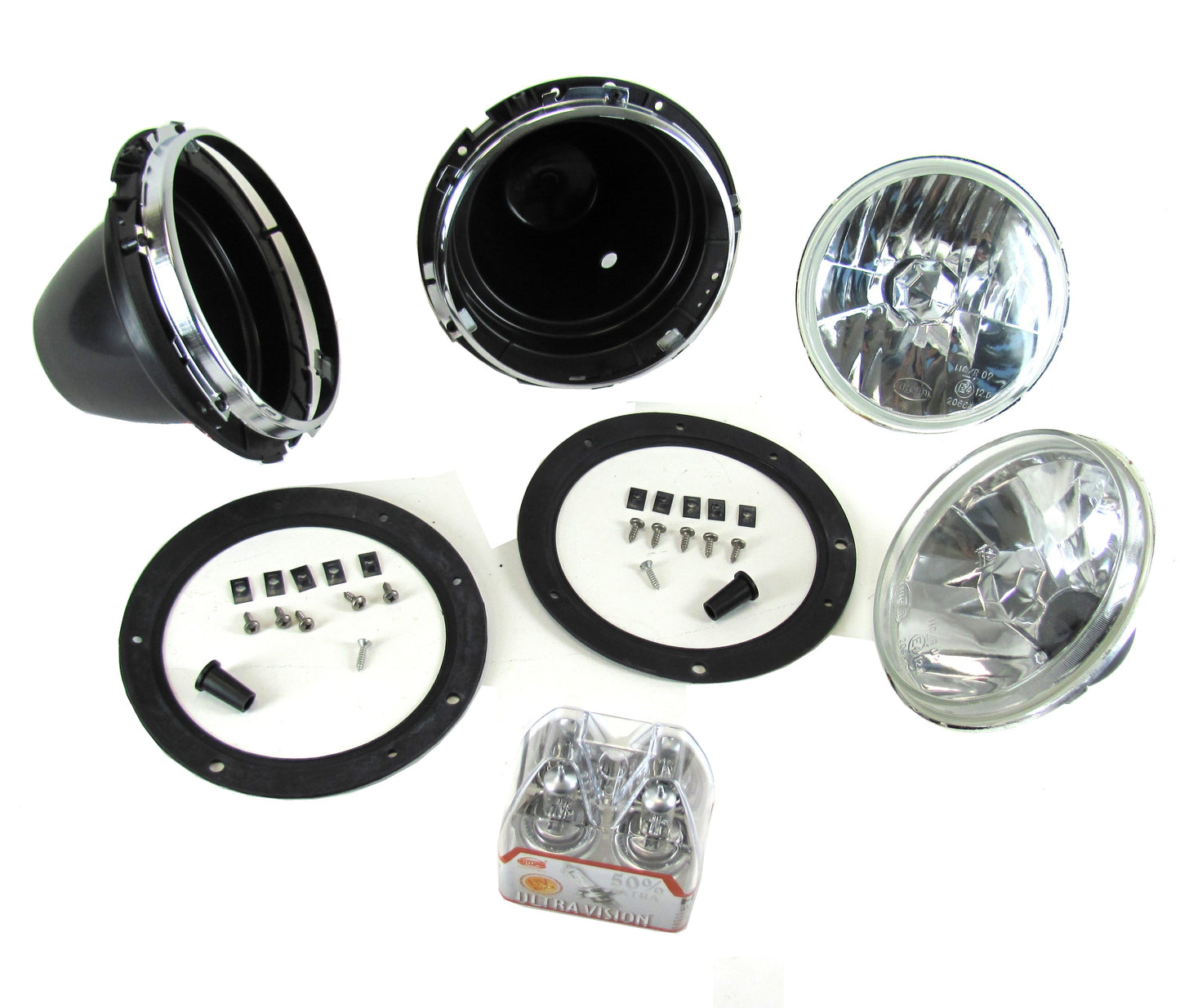 Classic Mini Full Crystal Headlight Upgrade kit (Lamps + Bowls + Bulbs ) - RHD