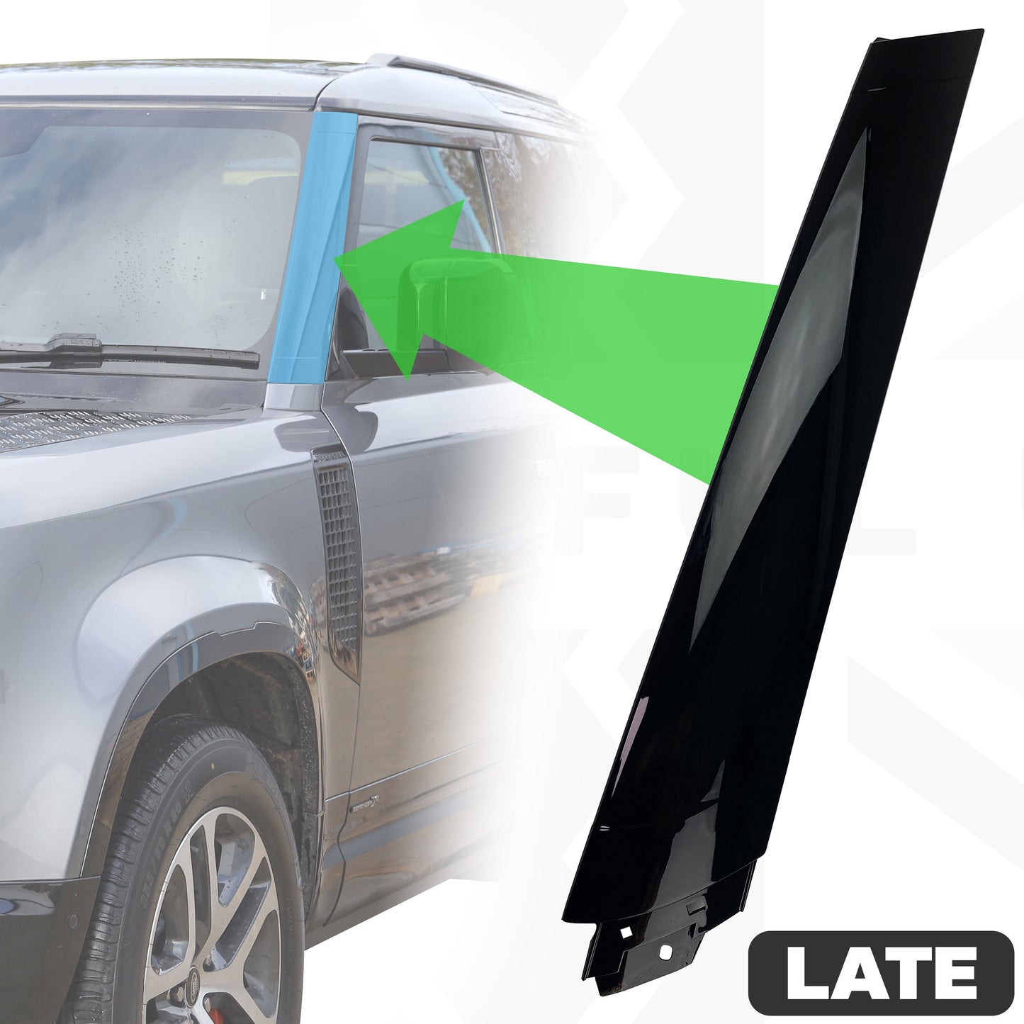 A Pillar Windscreen Finisher in Gloss Black for Land Rover Defender L663 - LEFT (Late Type)