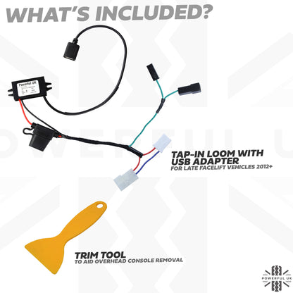 Overhead Console 'Dashcam' Wiring Kit - Tap-in Loom + USB-A Adapter for Land Rover Freelander 2 (2012+)