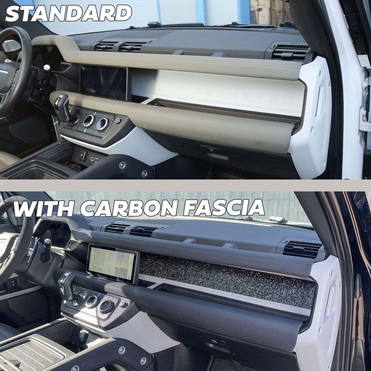 Aluminium Dashboard Fascia Panel Kit for Land Rover Defender L663 (LHD) - Chopped Carbon