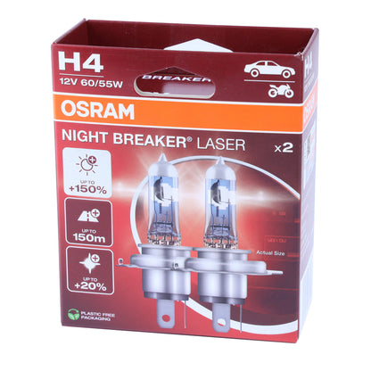 OSRAM H4 high Power " Night Breaker LASER" Bulbs (Pair) for Land Rover Defender