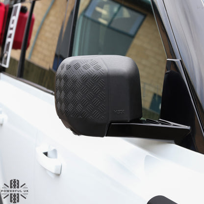 Extended Mirror Covers Chequer Plate  for Land Rover Defender L663 - NO Camera Mount