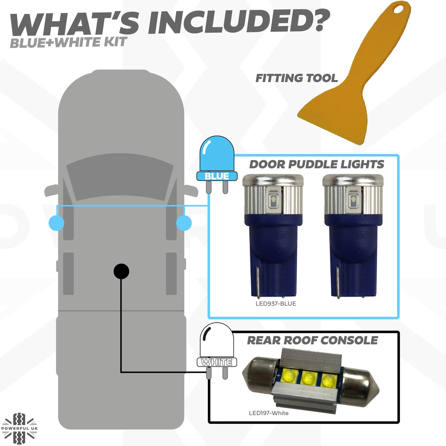 Interior Light LED Upgrade Kit - 3pc - White+Blue - for Nissan Navara NP300