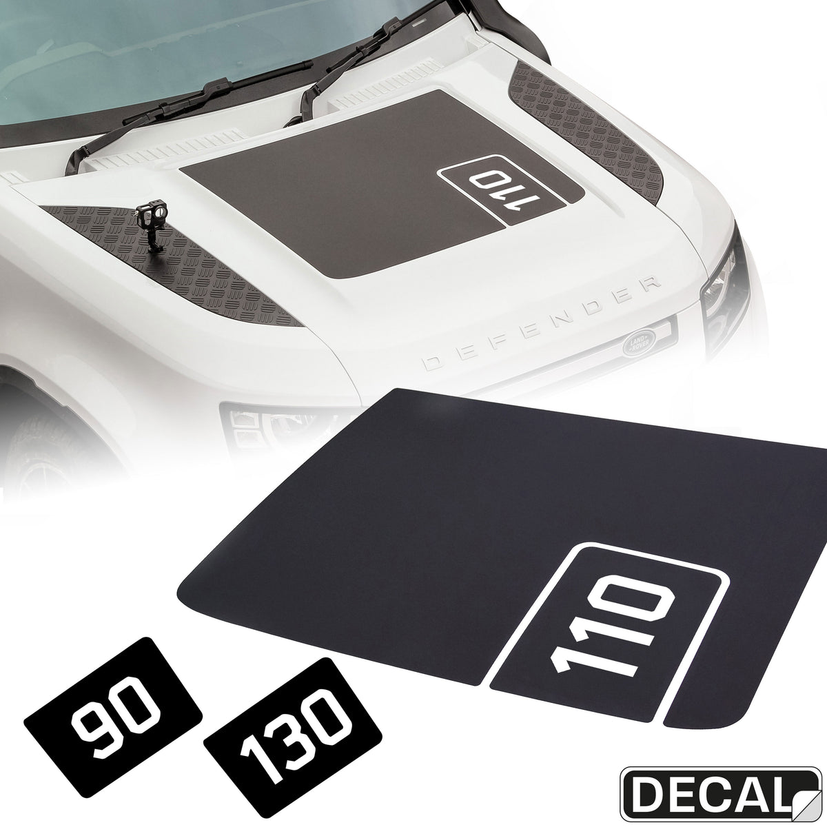 Bonnet Decal '90/110/130' - Genuine (shorter) for Land Rover Defender L663