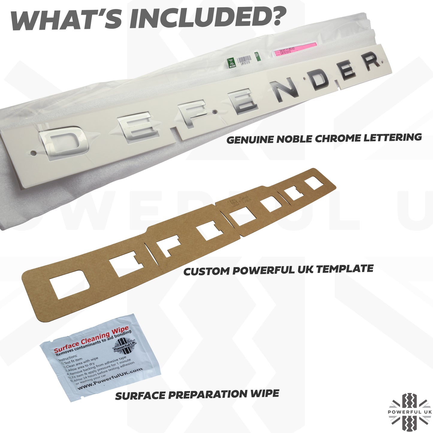 Bonnet Lettering - Noble Chrome - for Land Rover Defender L663