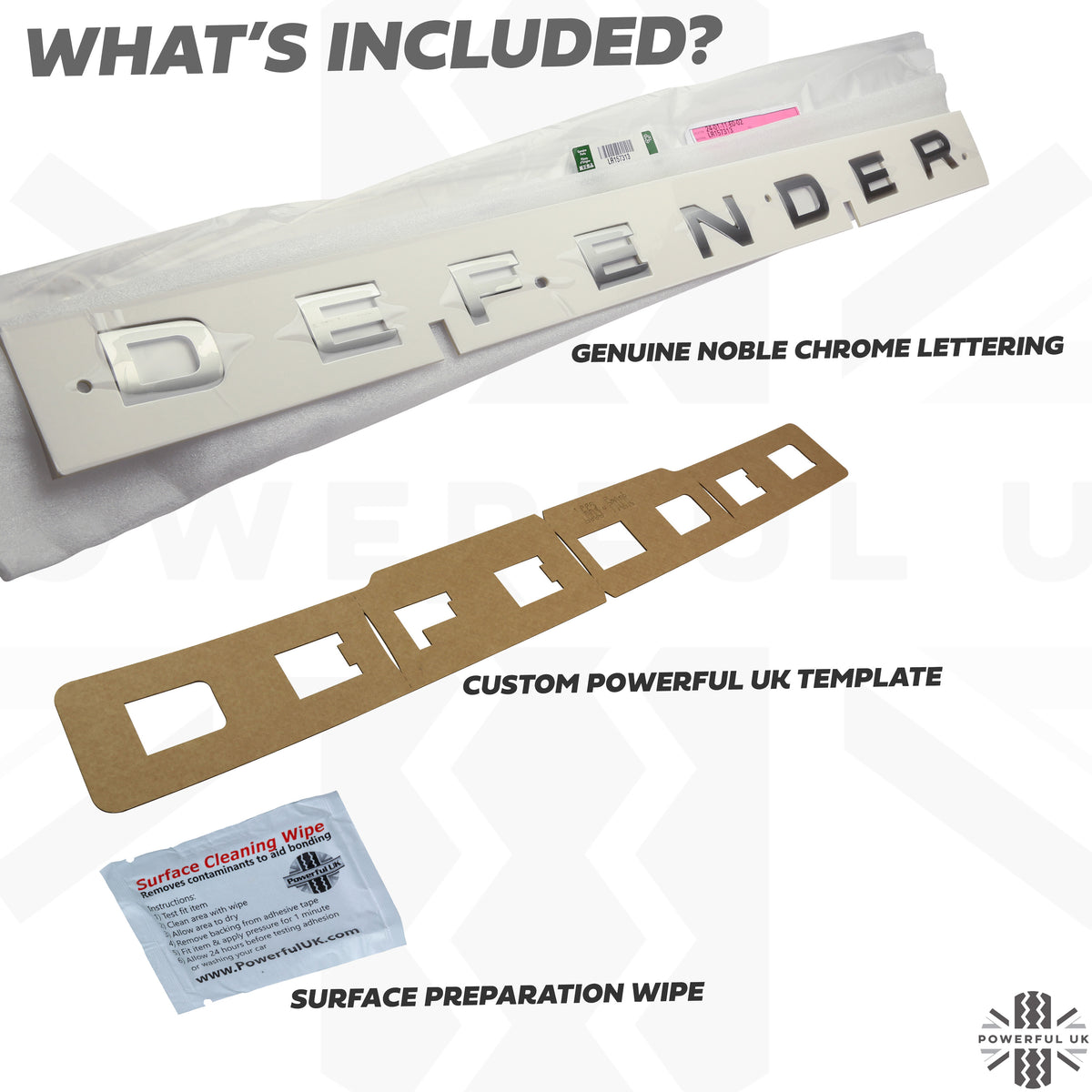 Bonnet Lettering - Noble Chrome - for Land Rover Defender L663