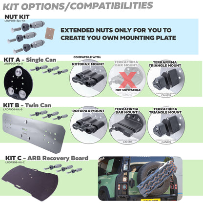 Recovery Board Spare Wheel Mount Kit for Land Rover Defender L663 - for ARB Tred Pro