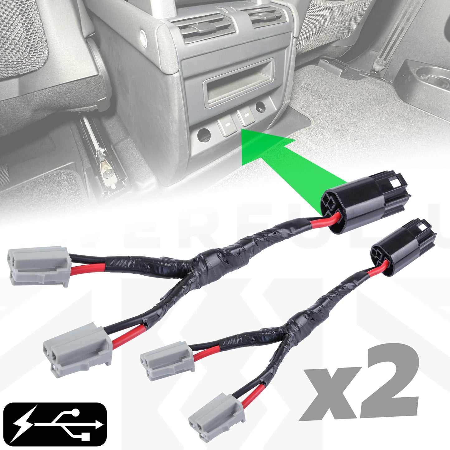 2x Rear Passenger Power Outlet Splitter Looms for Land Rover Defender L663