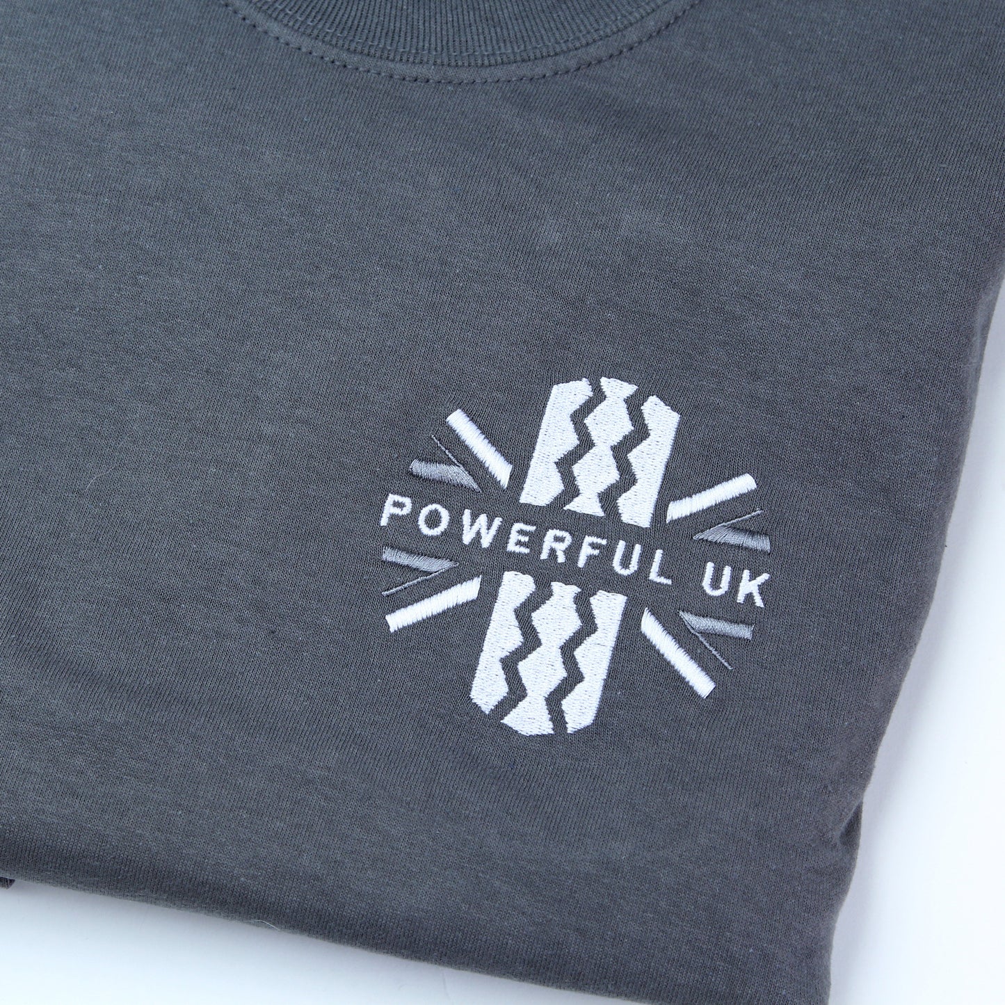 Embroidered T-Shirt Powerful UK Ltd "Merch" - Charcoal Grey - XXL