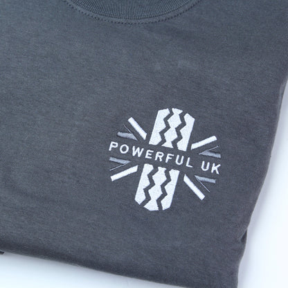 Embroidered T-Shirt Powerful UK Ltd "Merch" - Charcoal Grey - XXL