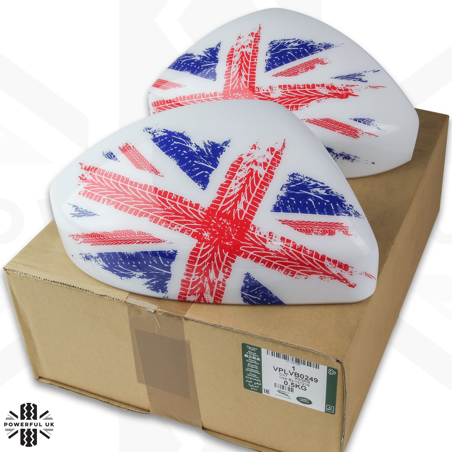 Genuine Replacement Mirror Caps for Range Rover Evoque 2014+ - White with Union Jack design