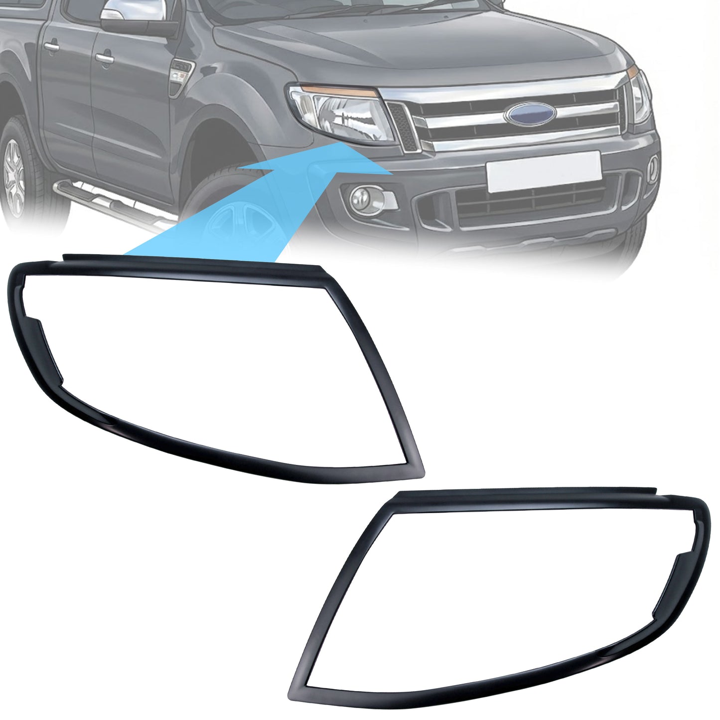 Headlight Surrounds - Matt Black - for Ford Ranger 2012-2015