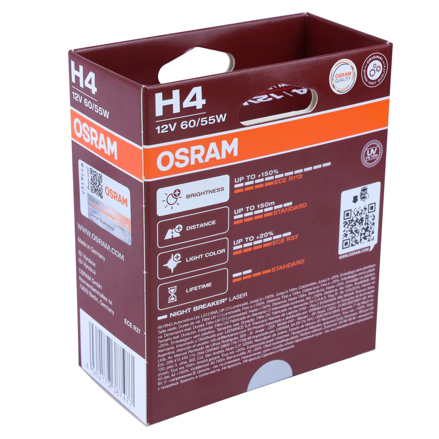 OSRAM H4 high Power " Night Breaker LASER" Bulbs (Pair) for Land Rover Defender