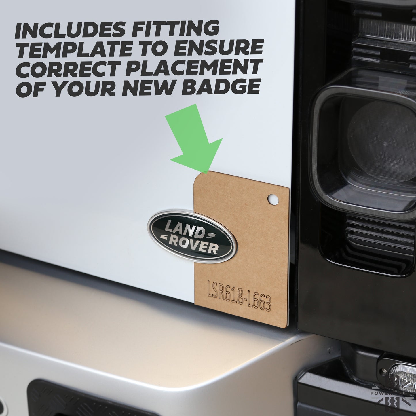 Black & Silver Badge on Gloss Black Plinth for Land Rover Defender L663