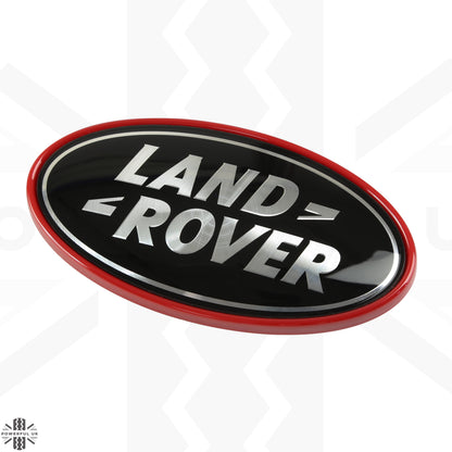 Black & Silver Badge on Red Plinth for Land Rover Defender L663