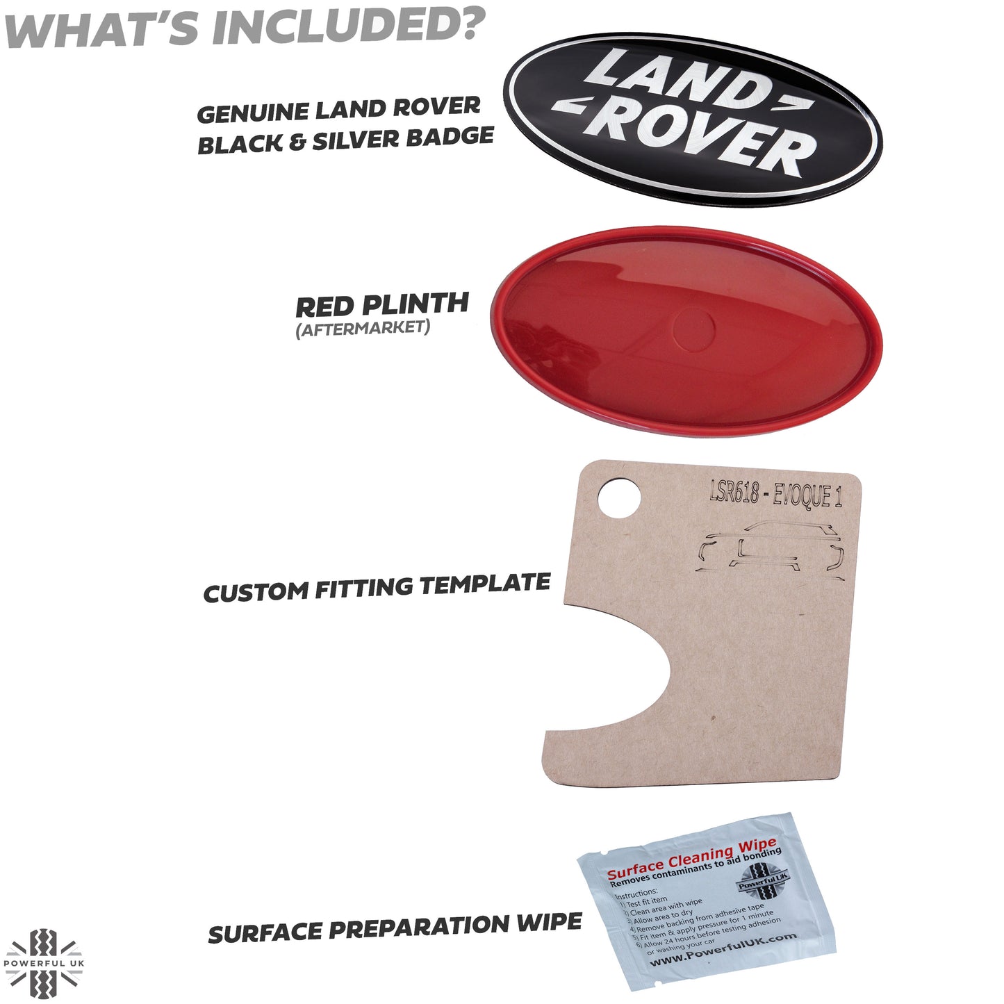 Black & Silver Badge on Red Plinth for Range Rover Evoque