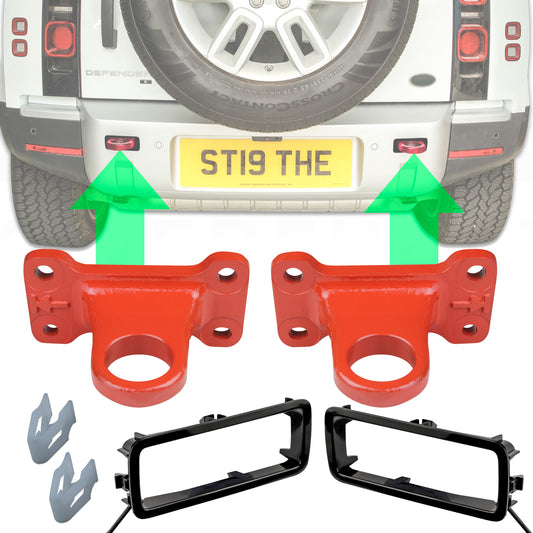 Tow Loop Upgrade Kit E - Red Loops + Genuine Finisher Inserts for Land Rover Defender L663