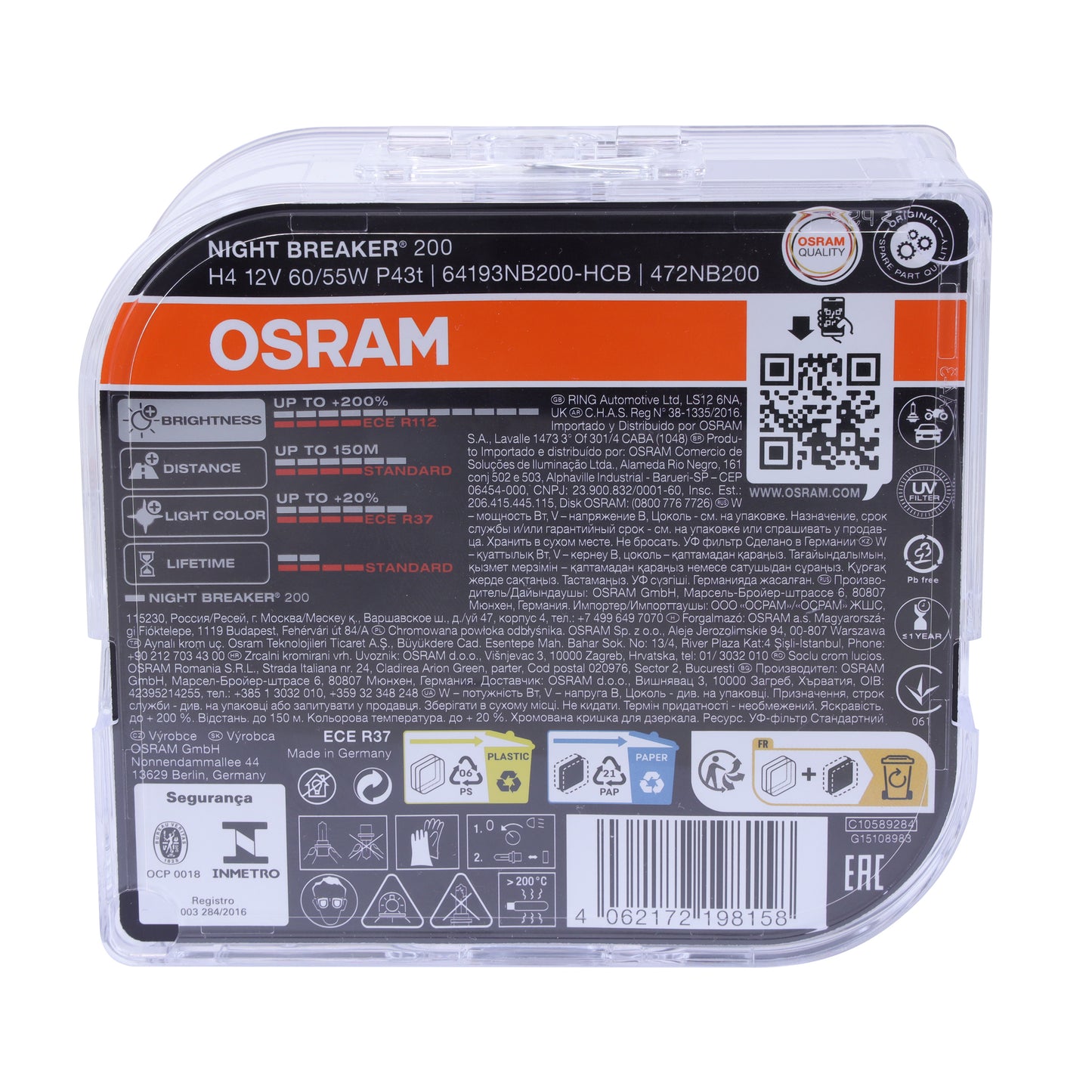 OSRAM H4 high Power 'Night Breaker 200' Bulbs (Pair) for Land Rover Defender