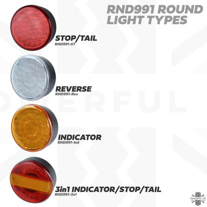 LED Round 3in1 Indicator/Stop/Tail Lights 90/95mm - PAIR