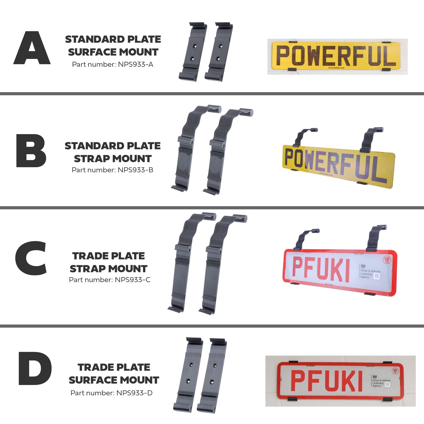 2x Surface Mount Number Plate Holders - UK Trade Plate